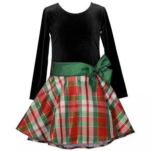 Bonnie Jean Velvet & Plaid Girls Holiday Dress Drop Waist Size 10